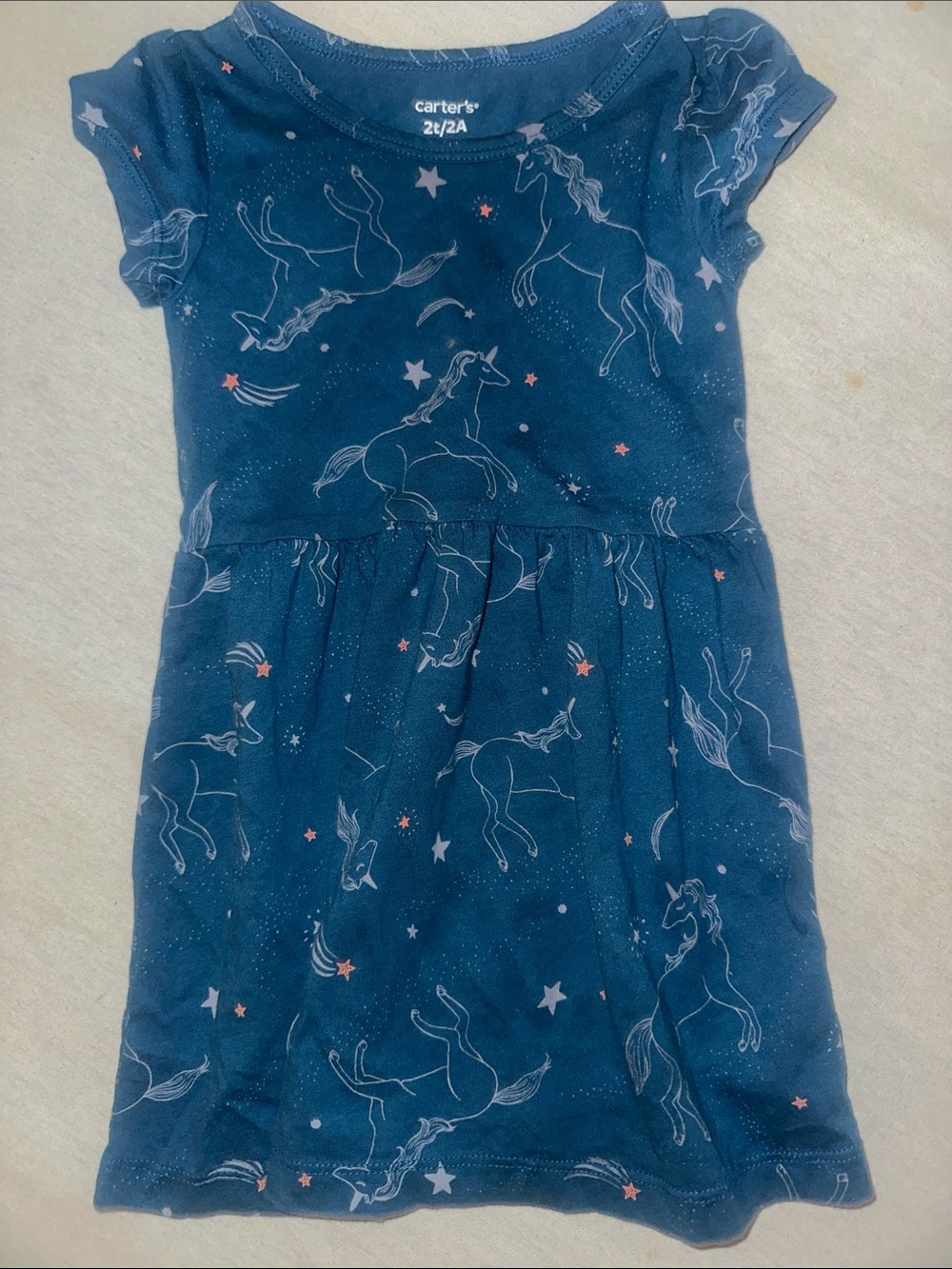 Kids Size 2T Carter's Navy Unicorn Star Knit Dress - Girls